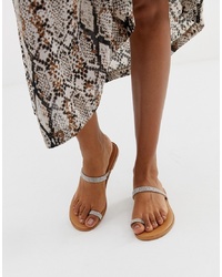 ASOS DESIGN Fairness Embellished Toe Loop Flat Sandals