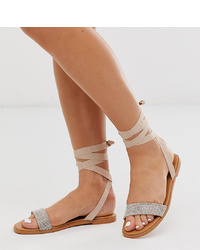 ASOS DESIGN Wide Fit Flawless Embellished Tie Leg Sandals