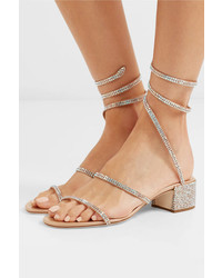 Rene Caovilla Cleo Crystal Embellished Metallic Satin And Leather Sandals