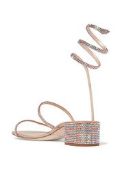 Rene Caovilla Cleo Crystal Embellished Metallic Satin And Leather Sandals