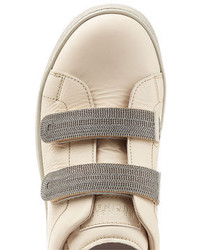 Brunello Cucinelli Leather Sneakers With Embellished Straps