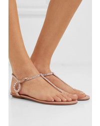 Aquazzura Almost Bare Crystal Embellished Leather Sandals