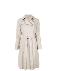 Beige Embellished Linen Trenchcoat