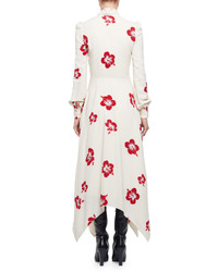Saint Laurent Embellished Hibiscus Print Midi Dress Shellredsilver