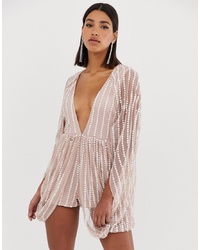 Against confusion Rotten Starlet Cape Sequin Playsuit In Silver, $63 | Asos | Lookastic
