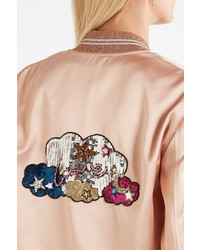 Saint Laurent Embellished Satin Bomber Jacket Blush