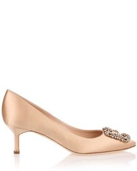 Manolo Blahnik Hangisi 50 Satin Pump Champagne Mordore Crystal