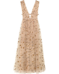 Beige Embellished Sequin Evening Dress