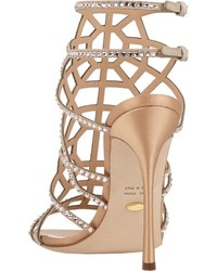 Sergio Rossi Embellished Puzzle Caged Sandals Nude