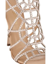 Sergio Rossi Embellished Puzzle Caged Sandals Nude