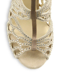 Jimmy Choo Fyonn Crystal Embellished Laser Cut Suede Sandals