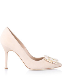 Manolo Blahnik Hangisi Beige Suede Pump