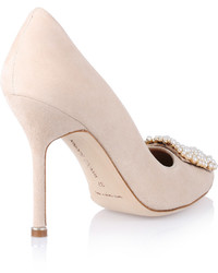 Manolo Blahnik Hangisi Beige Suede Pump