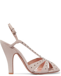 Valentino Crystal Embellished Suede Slingback Sandals Neutral