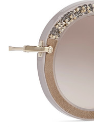 Miu Miu Embellished Round Frame Acetate Sunglasses Stone