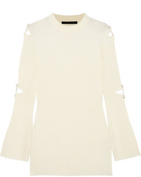 Mother of Pearl Aurora Embellished Cutout Wool Blend Sweater Cream