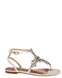 Badgley Mischka Cara Satin Crystal Embellished Flat Thong Sandals