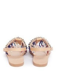 Mabu By Maria Bk Sapphire Embellished Fringe Leather Thong Sandals