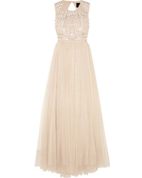 Needle & Thread Prairie Open Back Embellished Chiffon And Tulle Gown Neutral
