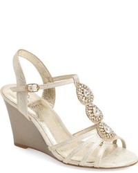 Beige Embellished Wedge Sandals