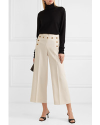 Tory Burch Button Embellished Cropped Crepe Wide Leg Pants