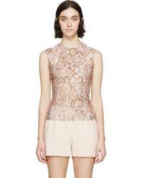 Mary Katrantzou Nude Embroidered Sheer Tulle Top