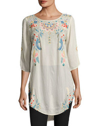 Johnny Was Spring Dolman Georgette Blouse W Embroidery Plus Size
