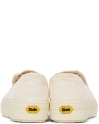 Rhude Beige Embroidered Slip On Sneakers