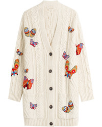 Beige Embroidered Cardigan