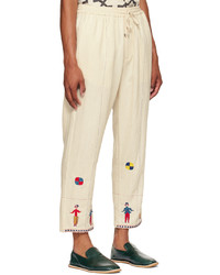 HARAGO Off White Embroidered Trousers