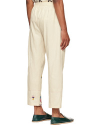 HARAGO Off White Embroidered Trousers