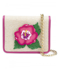 Yazbukey Embroidered Flower Patch Flap Closure Clutch Bag