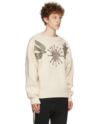 Alexander McQueen Off White Crystal Embroidered Slash Neck Sweater