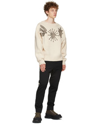 Alexander McQueen Off White Crystal Embroidered Slash Neck Sweater