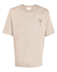 Ami Paris Logo Embroidered Organic Cotton T Shirt