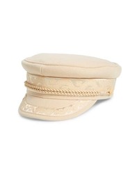Beige Embroidered Flat Cap