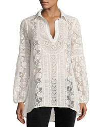 Alice + Olivia Jill Embroidered Lace Peasant Top
