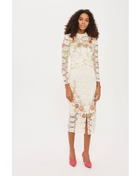 Topshop Embroidered Peplum Lace Bodycon Dress