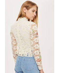 Topshop Lace Embroidered Peplum Top