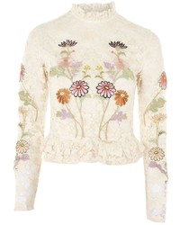 Topshop Lace Embroidered Peplum Top