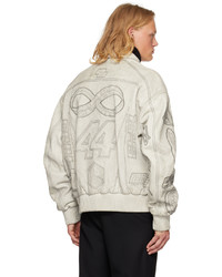 Balmain Off White Embroidered Leather Bomber Jacket