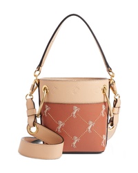 Beige Embroidered Leather Bucket Bag