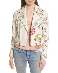 Alice + Olivia Cody Embroidered Crop Leather Jacket