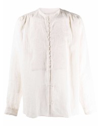 Beige Embroidered Linen Long Sleeve Shirt