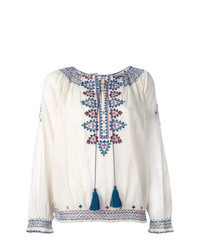 Beige Embroidered Long Sleeve Blouse