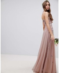 Asos Tall Asos Design Tall Bridesmaid Floral Embroidered Dobby Mesh Cami Strap Maxi Dress