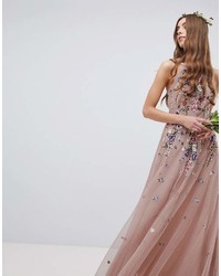 Asos Tall Asos Design Tall Bridesmaid Floral Embroidered Dobby Mesh Cami Strap Maxi Dress