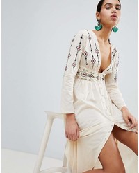 Boohoo Embroidered Button Detail Maxi Dress