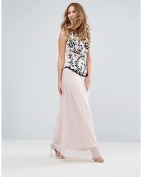 Little Mistress Embroidered Maxi Dress With Tulle Skirt