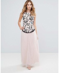 Little Mistress Embroidered Maxi Dress With Tulle Skirt